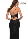 Picture of: Long Sequin Gown with Wrap Style Top and Slit in Black, Detail Picture 4