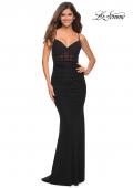 Picture of: Long Jersey Dress with Sheer Corset Bodice in Black, Detail Picture 4