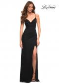 Picture of: Chic Long Net Jersey Dress with Lace Up Back in Black, Detail Picture 4