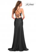 Picture of: Long Jersey Ruched Gown with Dramatic Skirt in Black, Style: 30587, Detail Picture 4