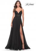 Picture of: A-line Gown with Sheer Floral Embellished Bodice in Jewel Tones in Black, Style: 30639, Detail Picture 4