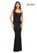 Picture of: Lovely Long Soft Sequin Dress with Scoop Neck in Black, Style: 30707, Detail Picture 4
