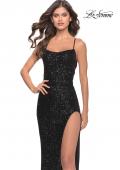 Picture of: Simple Stretch Sequin Gown with High Circle Slit in Black, Style: 31166, Detail Picture 4
