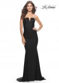 Picture of: Elegant Ruched Strapless Gown with Deep V in Black, Style: 31226, Detail Picture 4