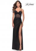Picture of: Illusion Bodice Dress with Boning and Twist Detail in Black, Style: 31229, Detail Picture 4