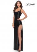 Picture of: Liquid Jersey Fitted Dress with High Slit in Black, Style: 31372, Detail Picture 4