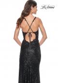 Picture of: Sequin Prom Dress with Lace Detail Illusion Bodice in Black, Style: 31657, Detail Picture 4