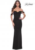 Picture of: Off the Shoulder Net Jersey Dress with Ruching in Black, Style: 31914, Detail Picture 4