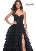Picture of: Tiered Ruffle Tulle Prom Dress with Rhinestone Embellished Bodice in Black, Style: 32002, Detail Picture 4