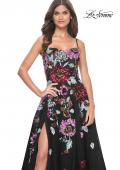 Picture of: Sequin Floral Print A-Line Tulle Gown with High Slit in Black, Style: 32019, Detail Picture 4
