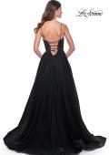 Picture of: Tulle A-Line Gown with Satin Bustier Top in Black, Style: 32065, Detail Picture 4