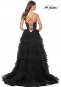 Picture of: Ruffle Tulle A-Line Dress with Satin Bustier Top in Black, Style: 32071, Detail Picture 4