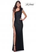 Picture of: One Shoulder Jersey Gown with Feather Detail in Black, Style: 32076, Detail Picture 4