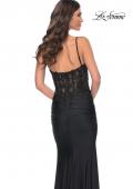 Picture of: Sheer Lace Top with Ruched Jersey Skirt Prom Dress in Black, Style: 32132, Detail Picture 4