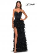 Picture of: Feather Prom Gown with High Slit and Full Rhinestone Strapless Bodice in Black, Style: 32165, Detail Picture 4