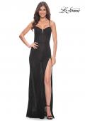 Picture of: Fishnet Rhinestone Prom Dress with Bustier Top and High Slit in Black, Style: 32210, Detail Picture 4