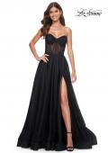 Picture of: A-Line Tulle Prom Dress with Rhinestone Fishnet Bodice in Black, Style: 32216, Detail Picture 4