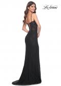 Picture of: Stretch Lace Gown with Boning Detail and Lace Up Back in Black, Style: 32237, Detail Picture 4