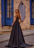 Picture of: Mikado A-line Gown with Lace Detail Neckline in Black , Style 32878, Detail Picture 4