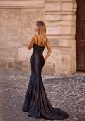 Picture of: Fitted Satin Mermaid Gown with Lace Bodice and Deep V in Black , Style 32916, Detail Picture 4