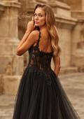 Picture of: Beaded Lace Corset Gown with Sheer Tulle Skirt and Slit in Black, Style: 33499, Detail Picture 4