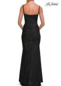 Picture of: Ruched Beaded Mesh and Lace Gown with V-Neckline in Black, Style: 33632, Detail Picture 4
