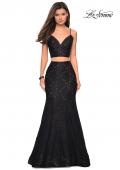 Picture of: Lace Two Piece Gown with Rhinestone Accents in Black, Style: 27589, Detail Picture 5