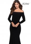 Picture of: Off the Shoulder Long Sleeve Jersey Prom Dress in Black, Style: 28754, Detail Picture 5