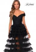 Picture of: Sheer Layered Tulle Off the Shoulder Prom Gown in Black, Style: 28804, Detail Picture 5