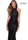 Picture of: High Neck Sequin Fringe Dress with Tie Up Back, Style: 28819 in Black, Detail Picture 5