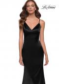 Picture of: Chic Long Stretch Satin Gown with V Neck and Back in Black, Style 29960, Detail Picture 5