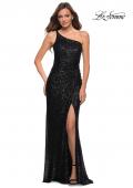 Picture of: Sequin Gown with One Shoulder Top and Open Back in Black, Style 29962, Detail Picture 5