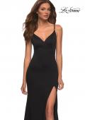 Picture of: Simple Jersey Gown with V Neckline and Slit in Black, Detail Picture 5