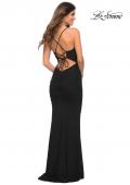 Picture of: Long Jersey Dress with Sheer Corset Bodice in Black, Detail Picture 5