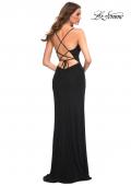 Picture of: Chic Long Net Jersey Dress with Lace Up Back in Black, Detail Picture 5