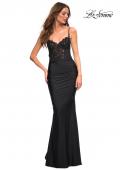 Picture of: Jewel Tone Jersey Gown with Sheer Lace Bodice in Black, Detail Picture 5