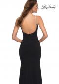 Picture of: Net Jersey Long Dress with Ruching and Diamond Straps in Black, Style: 30701, Detail Picture 5
