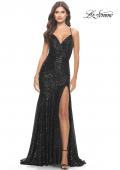 Picture of: Long Sequin Gown with Dramatic Flare Skirt and Slit in Black, Style: 31140, Detail Picture 5