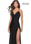 Picture of: Drape Neckline Jeweled Jersey Prom Dress with High Slit in Black, Style: 31221, Detail Picture 5