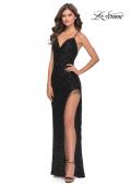 Picture of: Sequin Dress with Stunning Fringe Beaded Slit in Black, Style: 31389, Detail Picture 5