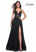 Picture of: Tulle A-Line Gown with Sheer and Beaded Lace Detail in Black, Style: 31471, Detail Picture 5