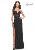 Picture of: Side Cut Out Jersey Gown with Rhinestone Bodice in Black, Style: 31599, Detail Picture 5