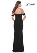 Picture of: Off the Shoulder Net Jersey Dress with Ruching in Black, Style: 31914, Detail Picture 5