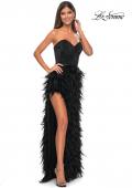 Picture of: Feather Prom Gown with High Slit and Full Rhinestone Strapless Bodice in Black, Style: 32165, Detail Picture 5
