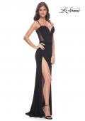 Picture of: Bustier Jersey Dress with Deep V and Illusion Back in Black, Style: 32220, Detail Picture 5