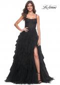 Picture of: Tulle A-Line Dress with Ruffle Skirt and Buster Rhinestone Fishnet Bodice in Black, Style: 32233, Detail Picture 5