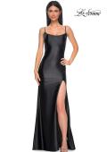 Picture of: Chic Stretch Satin Dress with Illusion Mesh Back in Black , Style 32640, Detail Picture 5