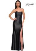 Picture of: Strapless Stretch Satin Dress with Sheer Corset Back in Black , Style 32649, Detail Picture 5