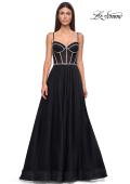 Picture of: Tulle A-line Prom Dress with Rhinestone Detail on Corset Top in Black , Style 32675, Detail Picture 5