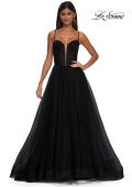 Picture of: Tulle Prom Dress with A-Line Skirt and Ruched Corset Top in Black, Style: 32700, Detail Picture 5
